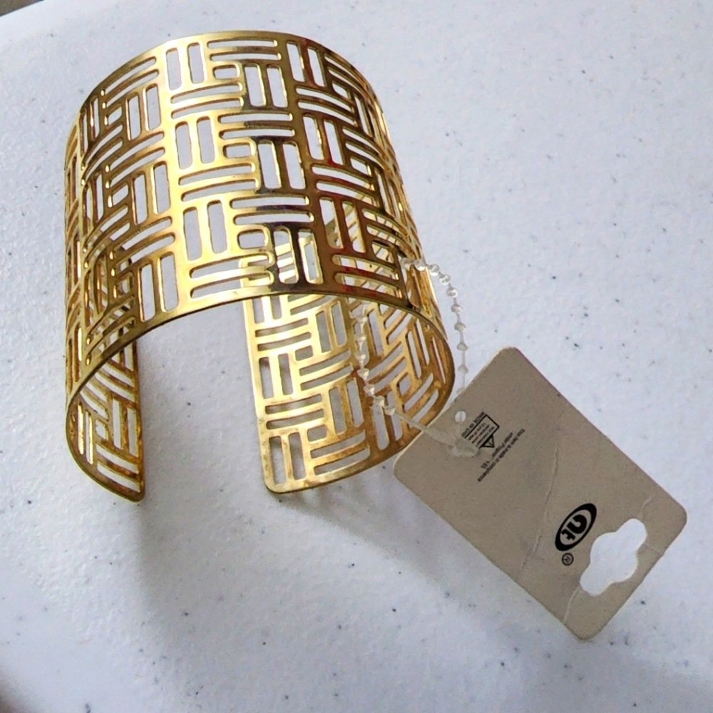 GEO Egyptian Squares 14k Gold Filled Cuff Bracelet NWT